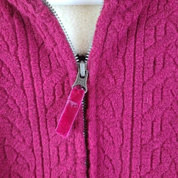 LL Bean women's cable knit 1/4 zip Pullover Sweater fleece collar and cuffs L - Picture 7 of 14